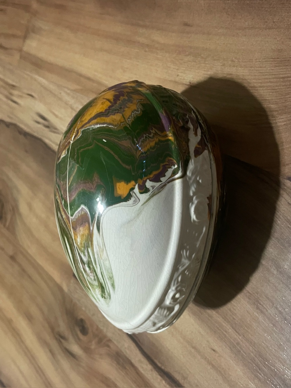 Vintage Holland Mold Egg Shaped Trinket Container Marbled Swirl Art Pottery